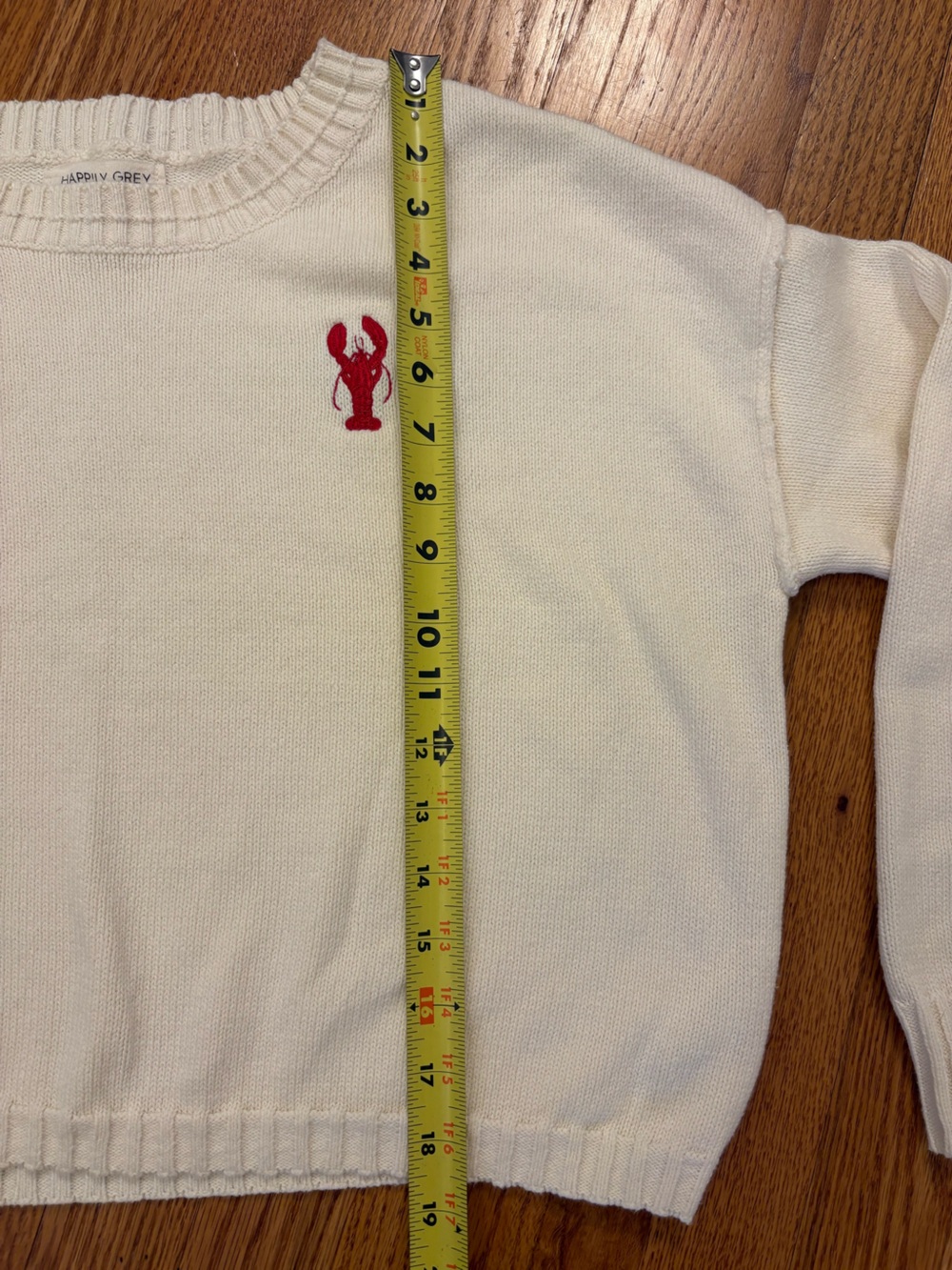 Happily Grey Lobster Embroidered Cream Knit Sweater Medium Coastal Preppy - Picture 6 of 7